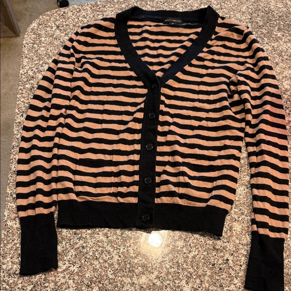 Willi Smith Black and Brown Striped Cardigan